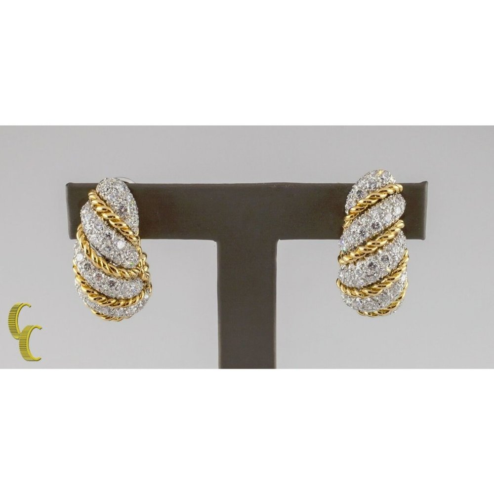 Van Cleef & Arpels Vintage Two-Tone 18k Gold 10.00 Carat Diamond Huggie Earrings